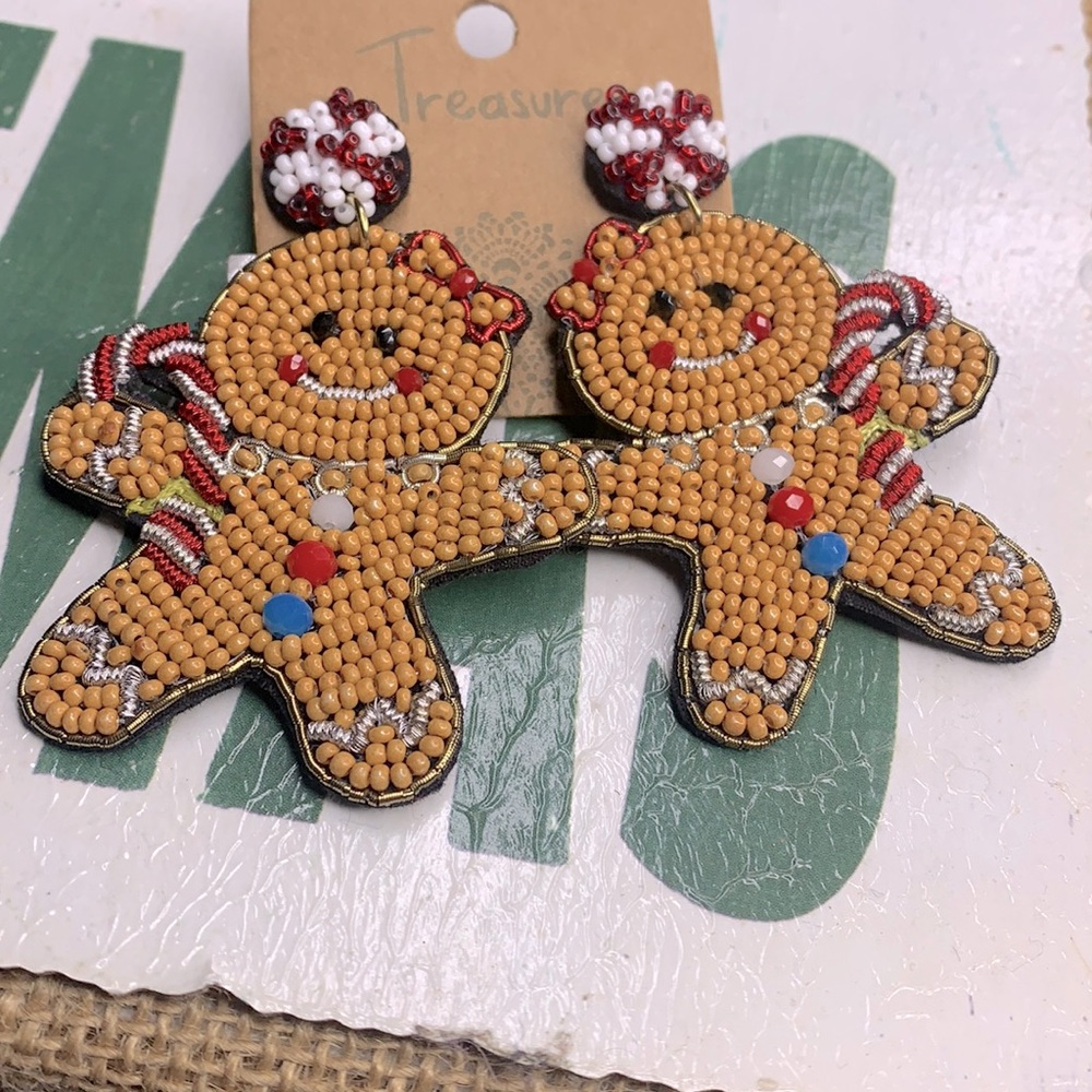 Gingerbread man seed bead earring